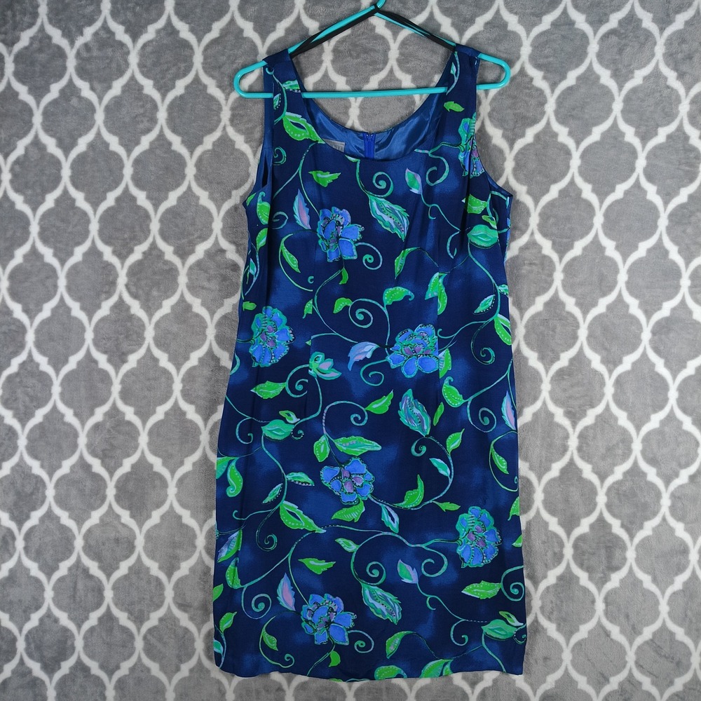 Rabbit Rabbit Rabbit Dress Size 14 Blue Green Floral Sheath Sleeveless Plus Size